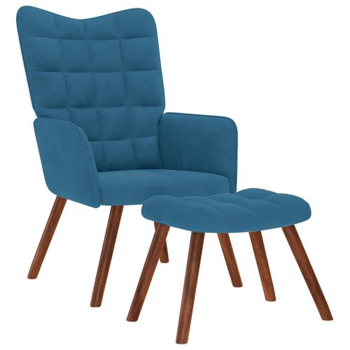 Chaise De Relaxation Avec Tabouret Bleu Velours