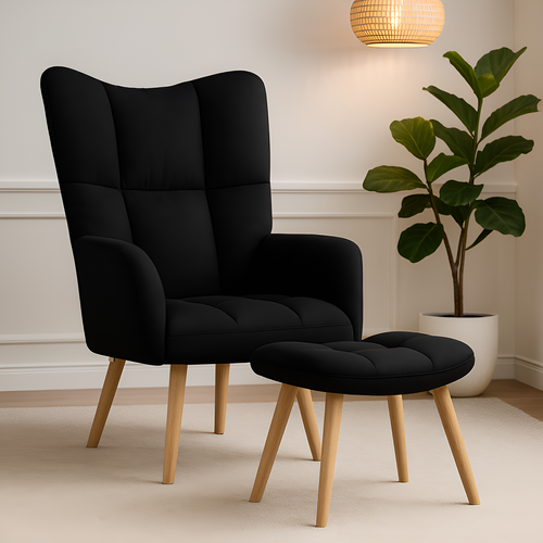 Chaise De Relaxation Avec Repose-pied Noir Tissu