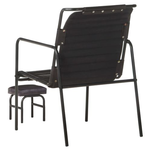 Fauteuil De Relaxation Avec Repose-pied Noir Cuir Véritable