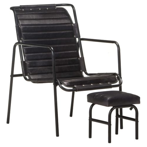 Fauteuil De Relaxation Avec Repose-pied Noir Cuir Véritable