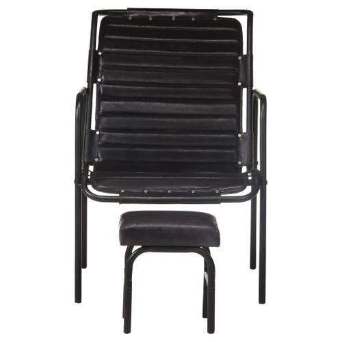 Fauteuil De Relaxation Avec Repose-pied Noir Cuir Véritable