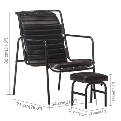 Fauteuil De Relaxation Avec Repose-pied Noir Cuir Véritable