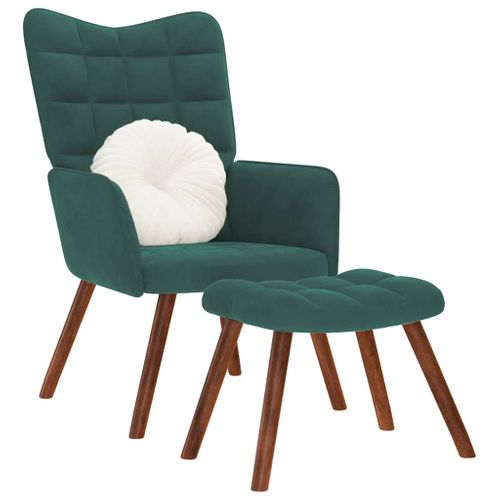 Chaise De Relaxation Avec Tabouret Vert Foncé Velours