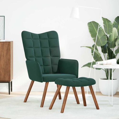 Chaise De Relaxation Avec Tabouret Vert Foncé Velours