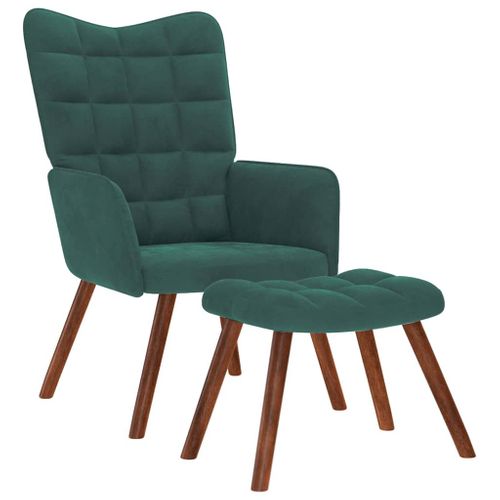 Chaise De Relaxation Avec Tabouret Vert Foncé Velours