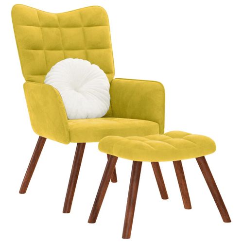 Chaise De Relaxation Avec Tabouret Jaune Velours