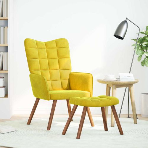 Chaise De Relaxation Avec Tabouret Jaune Velours