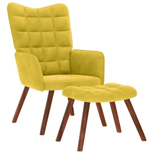 Chaise De Relaxation Avec Tabouret Jaune Velours