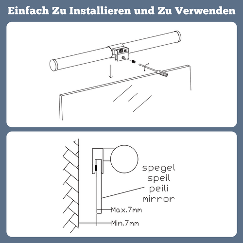 Salle De Bain Miroir Lumineux LED - 40 Cm Lampe De Salle De Bain 6 W  Noir