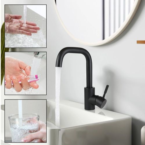 Robinet De Salle De Bain Mitigeur Extractible En Acier Inoxydable Noir