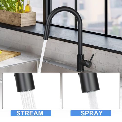 Robinet De Cuisine Noir En Acier Inoxydable Avec Douche Extractible à 360° Et 2 Jets