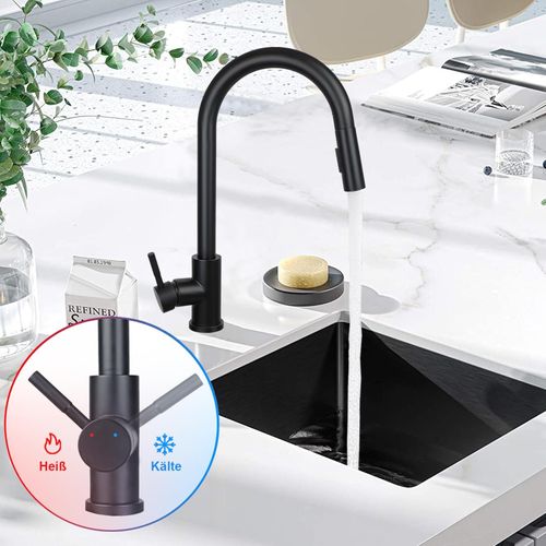 Robinet De Cuisine Noir En Acier Inoxydable Avec Douche Extractible à 360° Et 2 Jets