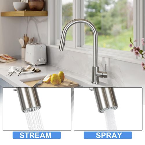 Robinet De Cuisine En Acier Inoxydable Avec Douche Extractible à Rotation 360° Et 2 Jets