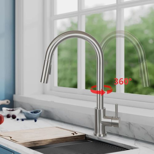 Robinet De Cuisine En Acier Inoxydable Avec Douche Extractible à Rotation 360° Et 2 Jets