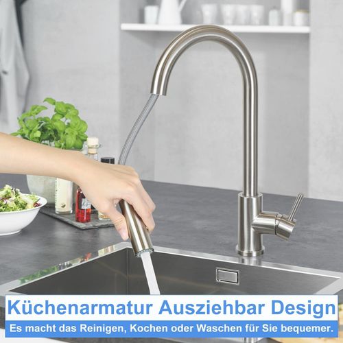 Robinet De Cuisine En Acier Inoxydable Avec Douche Extractible à Rotation 360° Et 2 Jets