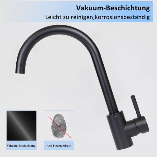 Robinet De Lavabo En Acier Inoxydable Noir - Mitigeur Pivotant à 360° Pour Cuisine