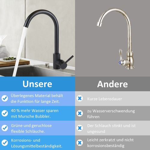 Robinet De Lavabo En Acier Inoxydable Noir - Mitigeur Pivotant à 360° Pour Cuisine