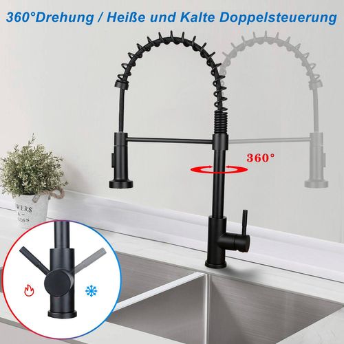 Robinet De Cuisine Noir Pivotant Avec Douche Extractible