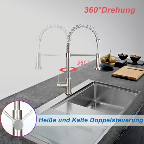 Robinet De Cuisine Extractible Pivotant En Inox