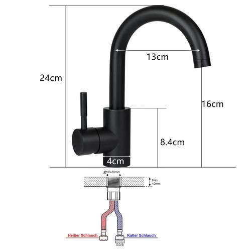 Robinet De Lavabo Rotatif En Acier Inoxydable Noir - Haute Pression Et Écoénergétique