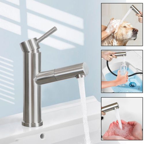 Robinet De Lavabo Noir Avec Douchette Extensible Pour Salle De Bain