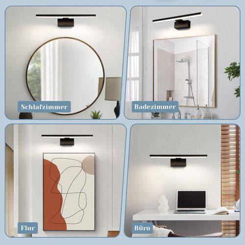 Lampe Miroir LED Salle De Bain Noire 40cm Ip44 Blanc Neutre Applique Murale Pour Cave
