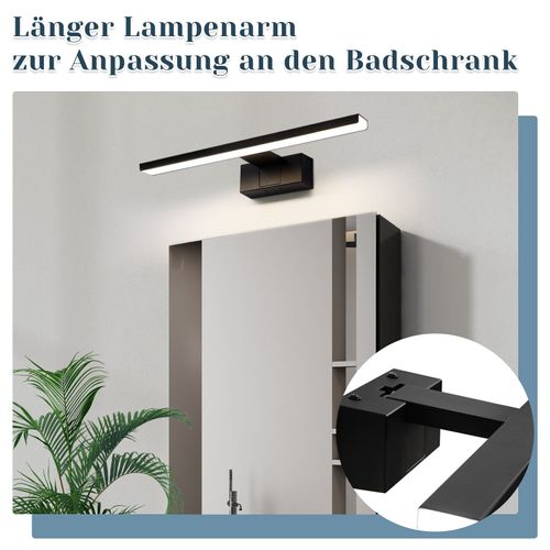 Lampe Miroir LED Salle De Bain Noire 40cm Ip44 Blanc Neutre Applique Murale Pour Cave