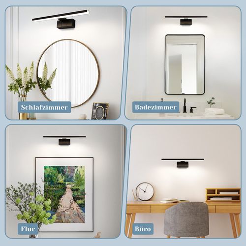 Lampe Miroir LED Salle De Bain Noire 60cm Ip44 Blanc Neutre Applique Murale Pour Cave