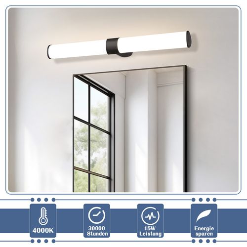 Lampe LED Murale Noire Pour Salle De Bain - Applique Étanche Ip44 60cm 8w