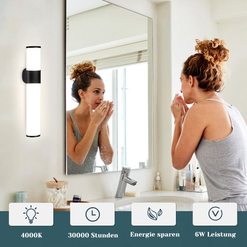 Lampe LED Murale Pour Salle De Bain 6w Noir - Éclairage Neutre 30cm