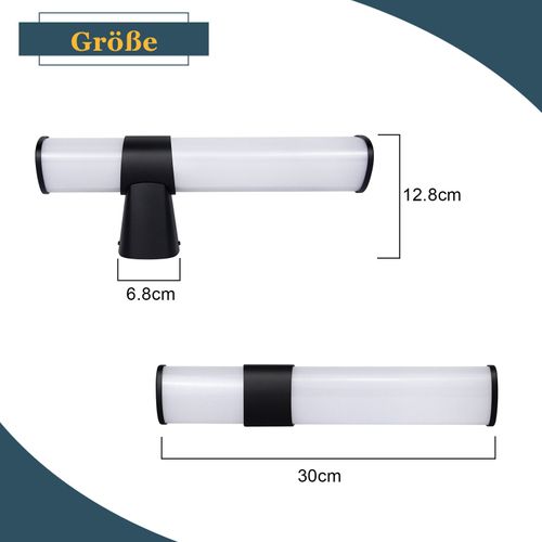 Lampe LED Murale Pour Salle De Bain 6w Noir - Éclairage Neutre 30cm