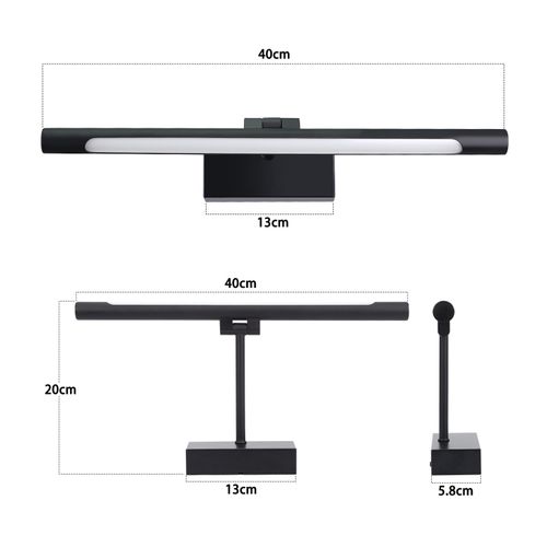 Lampe LED Pour Miroir Salle De Bain 40cm Noire 6w Pour Armoire De Salle