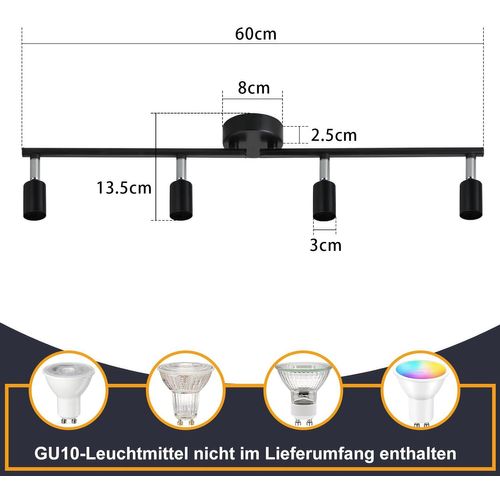 Plafonnier Moderne à 4 Flammes Gu10 Avec Spots Pivotants Pour Salon Et Chambre