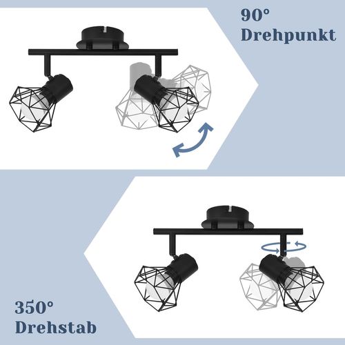 Plafonnier Industriel 2 Flammes Pivotant E14 - Spot De Plafond Blanc Noir