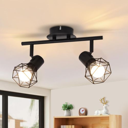 Plafonnier Industriel 2 Flammes Pivotant E14 - Spot De Plafond Blanc Noir
