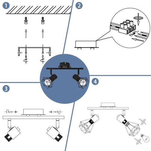 Plafonnier Industriel 2 Flammes Pivotant E14 - Spot De Plafond Blanc Noir