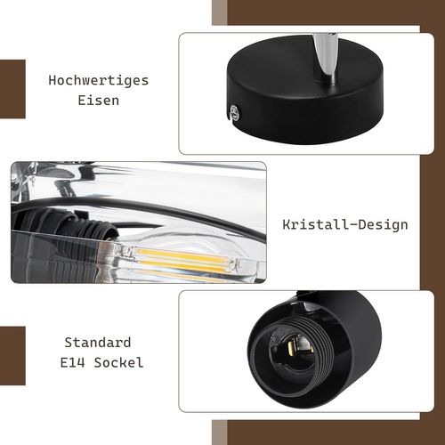 Spot Moderne Noir En Cristal E14 Pour Couloir - Design Vintage