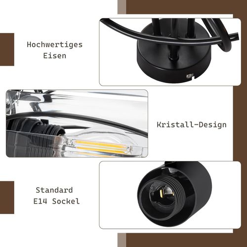 Spot Rétro 3 Flammes E14 En Cristal Pour Hôtel - Éclairage Élégant Noir