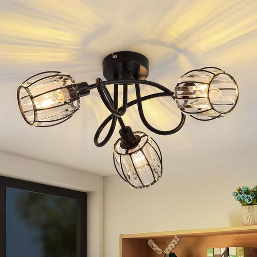 Spot Rétro 3 Flammes E14 En Cristal Pour Hôtel - Éclairage Élégant Noir