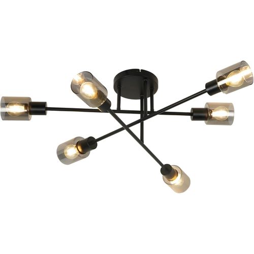 Plafonnier Spots Industriel Noir – 6 Flammes E14 – Luminaire Salon