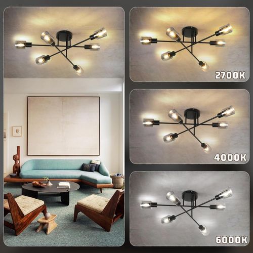 Plafonnier Spots Industriel Noir – 6 Flammes E14 – Luminaire Salon