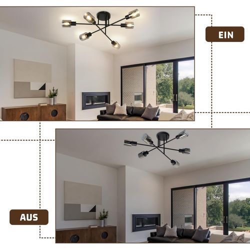 Plafonnier Spots Industriel Noir – 6 Flammes E14 – Luminaire Salon