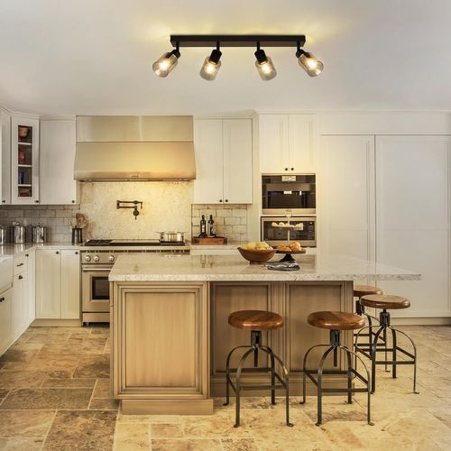 Spot De Plafond Noir Industriel à 4 Flammes E14 - Lampe Moderne Pour Salon