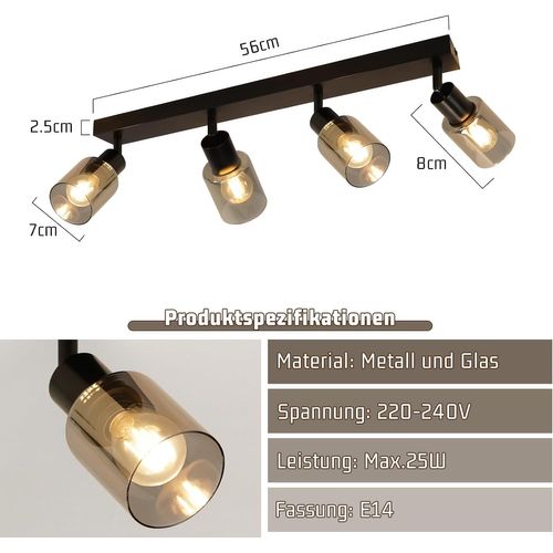 Spot De Plafond Noir Industriel à 4 Flammes E14 - Lampe Moderne Pour Salon