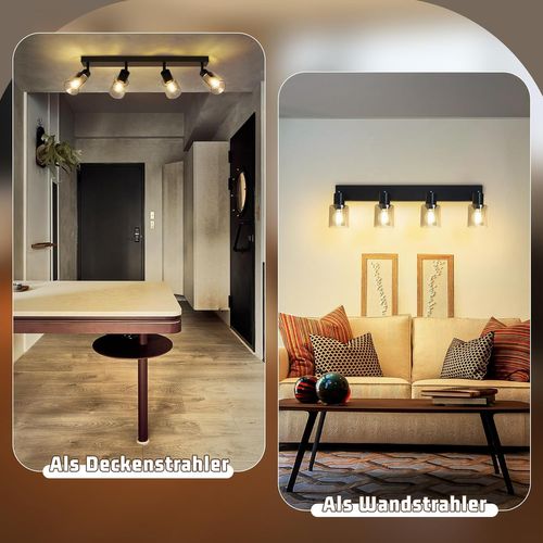 Spot De Plafond Noir Industriel à 4 Flammes E14 - Lampe Moderne Pour Salon