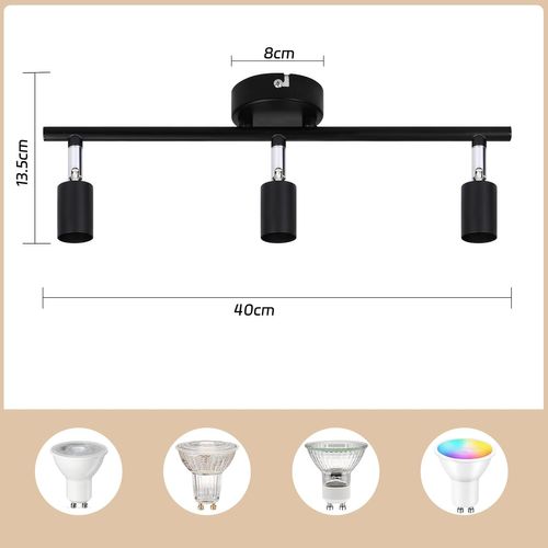Plafonnier Moderne à 3 Spots Gu10 Pour Chambre Et Couloir - Design Élégant En Métal Noir