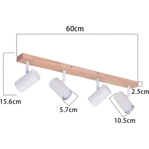 Spot 4 Flammes En Bois Naturel - Lampe De Plafond Blanche Pour Intérieur