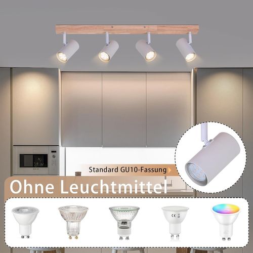 Spot 4 Flammes En Bois Naturel - Lampe De Plafond Blanche Pour Intérieur