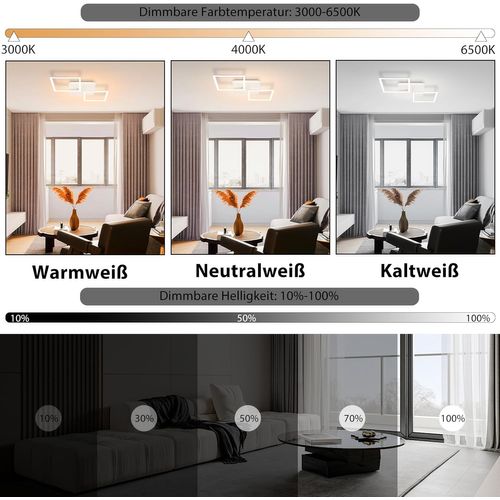 Plafonnier LED Moderne Blanc 3000-6500k Pour Salon, Cuisine Et Bureau