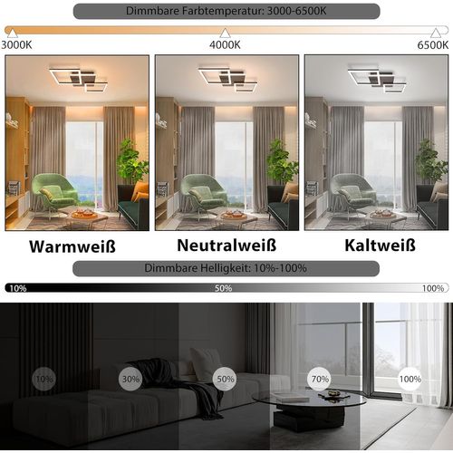 Plafonnier LED Moderne Noir 3000-6500k Pour Salon, Cuisine Et Bureau